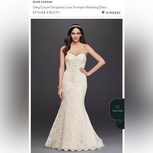 Oleg Cassini Strapless Lace Trumpet Wedding Dress